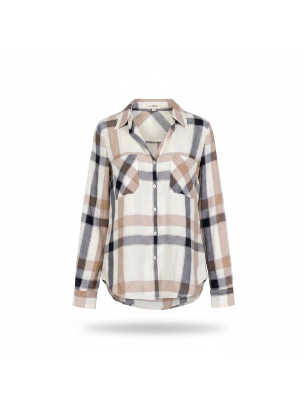 LAgence Womens Beige Brown Plaid Long Sleeve Shirt With Front Pockets Size S